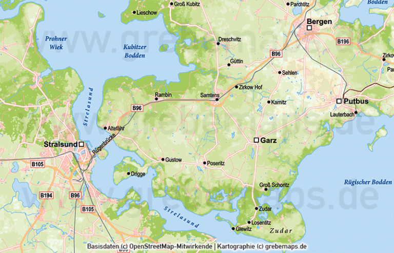 Rügen Vektorkarte Höhenschichten Übersichtskarte Basiskarte grebemaps