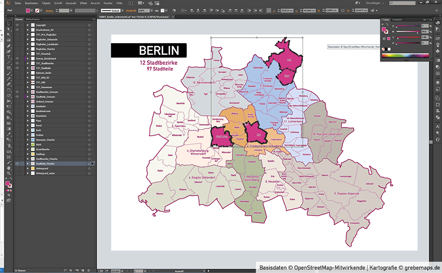 Berlin Stadtplan Vektor Stadtbezirke Stadtteile Topographie, Karte Berlin Stadtteile, Landkarte Berlin, Vektorkarte Berlin, Karte Stadtbezirke Berlin, Basiskarte Berlin Übersicht