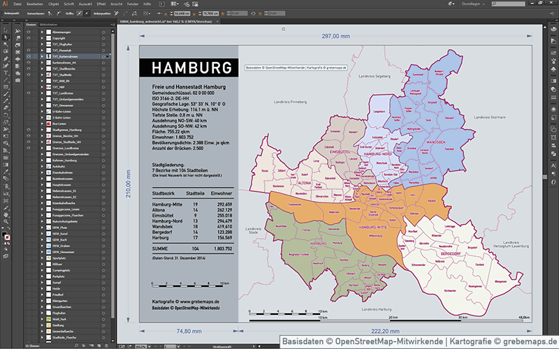 Hamburg Stadtplan Vektor Stadtbezirke Stadtteile Topographie, Vektorkarte Hamburg, Stadtplan Hamburg, Karte Hamburg Vektor