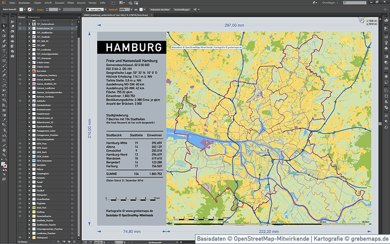 Hamburg Stadtplan Vektor Stadtbezirke Stadtteile Topographie, Vektorkarte Hamburg, Stadtplan Hamburg, Karte Hamburg Vektor
