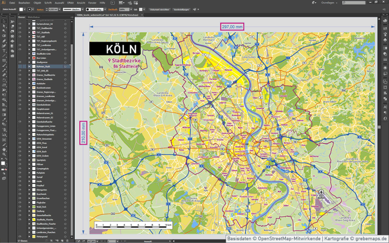 Köln Stadtplan Vektor Stadtbezirke Stadtteile Topographie