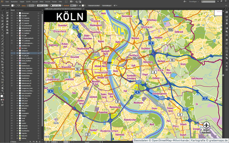 Köln Stadtplan Vektor Stadtbezirke Stadtteile Topographie