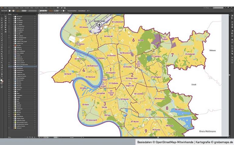 Düsseldorf Stadtplan Vektor Stadtbezirke Stadtteile Topographie