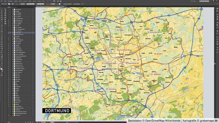 Dortmund Stadtplan Vektor Stadtbezirke Topographie