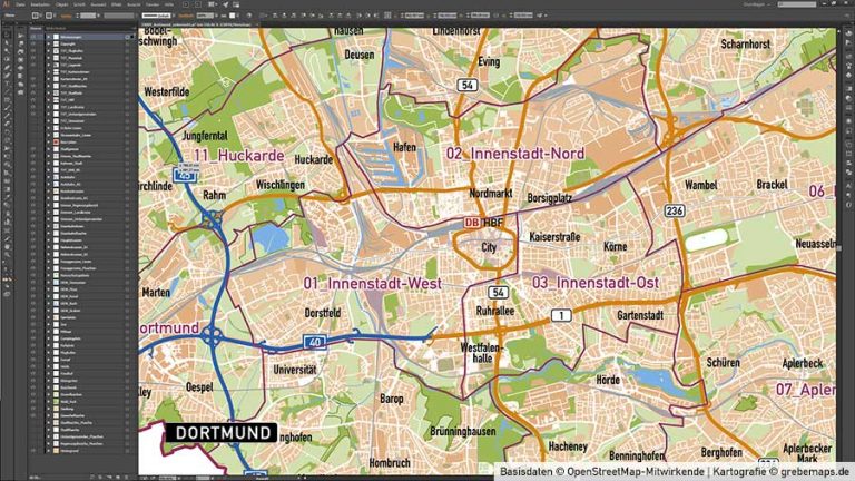 Dortmund Stadtplan Vektor Stadtbezirke Topographie