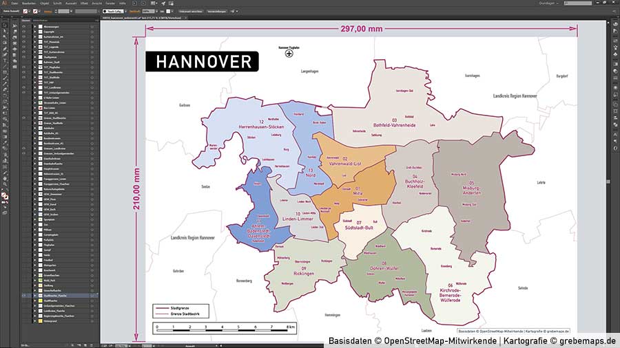 Hannover Stadtplan Vektor Stadtbezirke Topographie, Karte Hannover, Vektor Karte Hannover, Stadtplan Hannover, Karte Hannover Stadtbezirke, Karte Stadt Hannover
