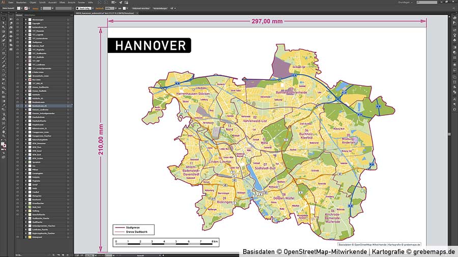 Hannover Stadtplan Vektor Stadtbezirke Topographie, Karte Hannover, Vektor Karte Hannover, Stadtplan Hannover, Karte Hannover Stadtbezirke, Karte Stadt Hannover