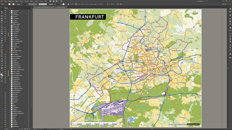 Frankfurt Stadtplan Postleitzahlen PLZ-5 Topographie Stadtbezirke
