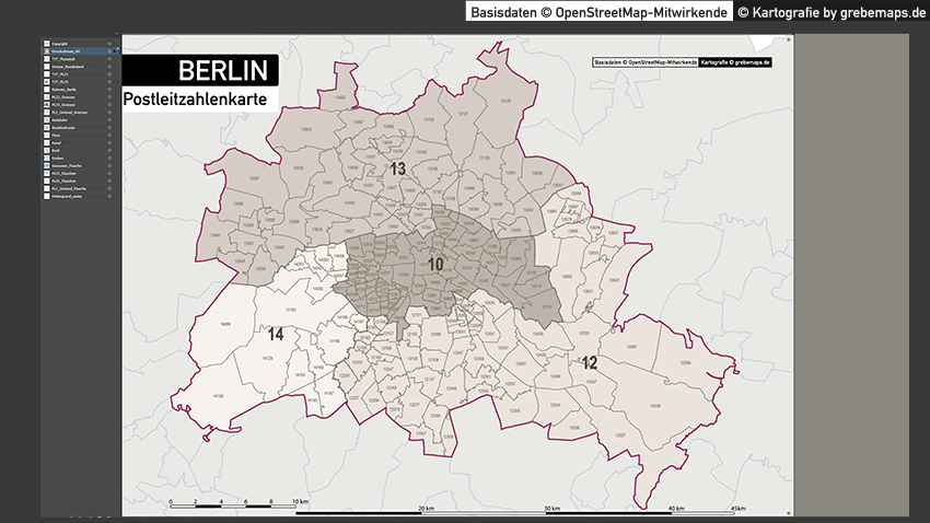 Berlin Karte Postleitzahlen PLZ-5 Vektorkarte, Postleitzahlenkarte Berlin 5-stellig, PLZ-Karte Berlin, Karte PLZ Berlin, Vektorgrafik PLZ Berlin