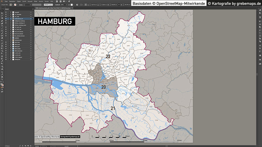 Hamburg Postleitzahlen-Karte PLZ-5 Vektorkarte, Postleitzahlenkarte Hamburg 5-stellig, PLZ-Karte Hamburg, Karte PLZ-5 Hamburg, Vektor Karte Hamburg PLZ