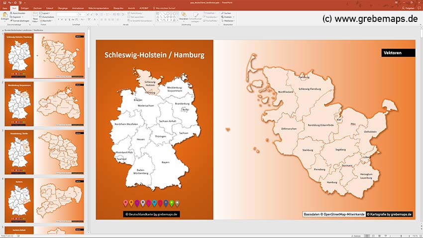 Landkreise Schleswig-Holtstein, Deutschland PowerPoint-Karte Landkreise Bundesländer, PowerPoint-Karte Landkreise Deutschland