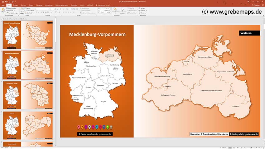 Landkreise Mecklenburg-Vorpommern, Deutschland PowerPoint-Karte Landkreise Bundesländer, PowerPoint-Karte Landkreise Deutschland