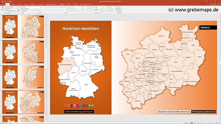 Landkreise Nordrhein-Westfalen, Deutschland PowerPoint-Karte Landkreise Bundesländer, PowerPoint-Karte Landkreise Deutschland