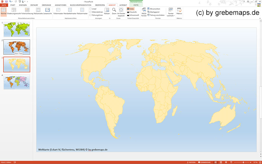Welt PowerPoint-Karte Weltkarten, Gall, Mollweide, Eckart IV, Robinson