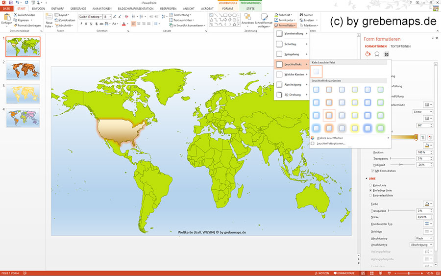 Welt PowerPoint-Karte Weltkarten, Gall, Mollweide, Eckart IV, Robinson