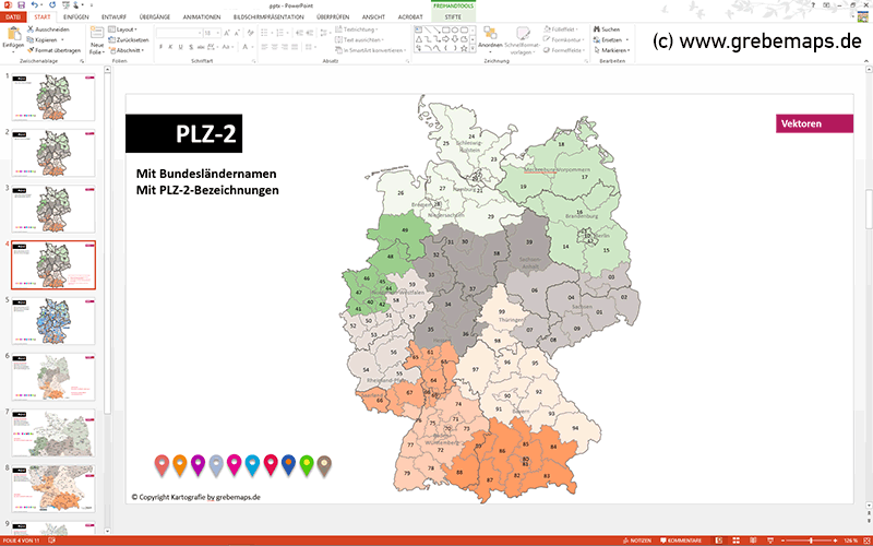 Deutschland PowerPoint-Karte Postleitzahlen PLZ-2, Deutschlandkarte Postleitzahlen PLZ-2, Postleitzahlenkarte Deutschland 2-stellig