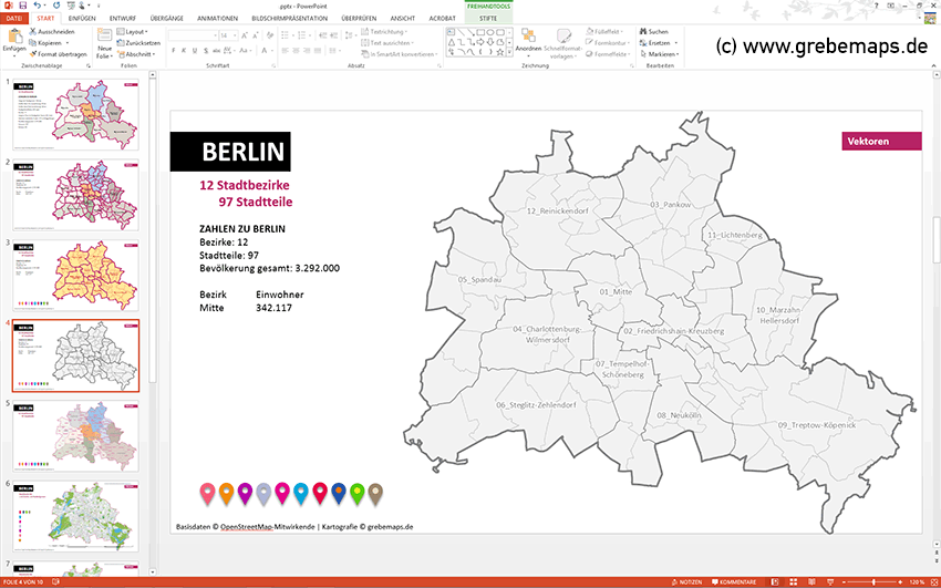 Berlin PowerPoint-Karte mit Bezirken und Stadtteilen, Karte PowerPoint Berlin