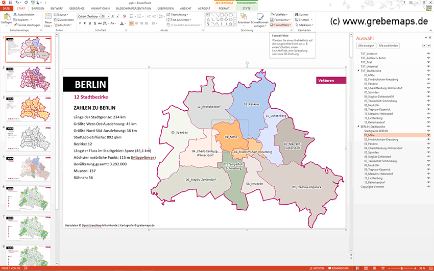 Berlin PowerPoint-Karte mit Bezirken und Stadtteilen, Karte PowerPoint Berlin