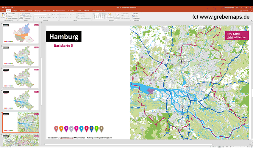 Hamburg PowerPoint-Karte mit Bezirken und Stadtteilen, Karte Hamburg PowerPoint