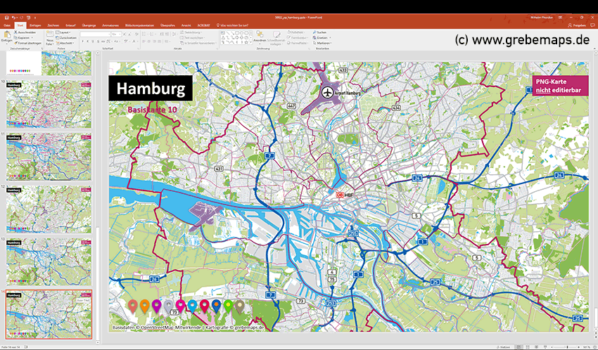 Hamburg PowerPoint-Karte mit Bezirken und Stadtteilen, Karte Hamburg PowerPoint