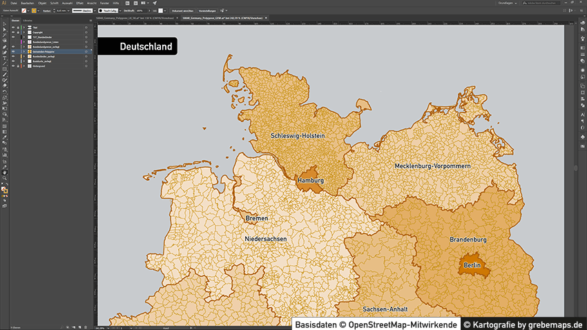 Deutschland Gemeinden Bundesländer Vektorkarte, Gemeindekarte Deutschland Vektor, Karte Gemeinden Deutschland, Karte Deutschland Vektor Gemeinden für Illustrator