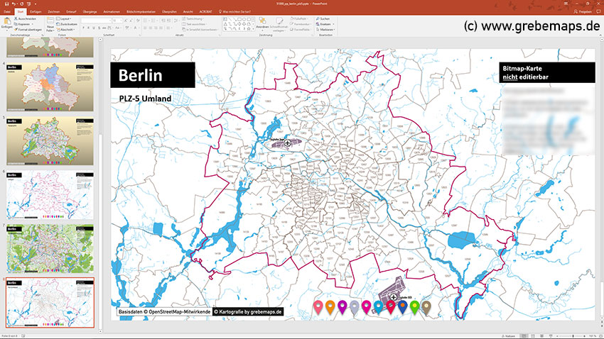 Berlin PowerPoint-Karte Postleitzahlen PLZ-5, PowerPoint Karte Berlin PLZ, Postleitzahlenkarte Berlin PowerPoint