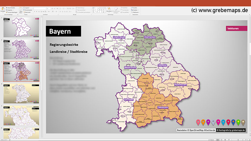 Bayern PowerPoint-Karte Regierungsbezirke Landkreise - Gemeinden als Bitmap-Karten, Karte Bayern Landkreise, Karte Bayern Regierungsbezirke, Karte Bayern Gemeinden
