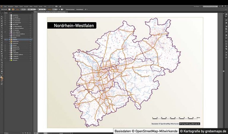 Nordrhein-Westfalen Vektorkarte NRW Landkreise Regierungsbezirke Gemeinden