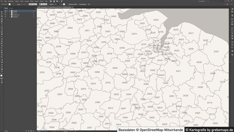 Deutschland Postleitzahlen PLZ-5 Vektorkarte abstrahiert