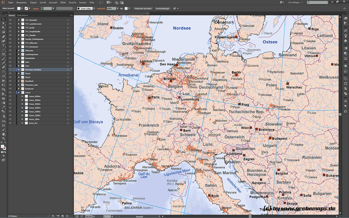 Europakarte Vektor mit Provinzen flächentreu, Karte Europa, Vektorkarte Europa, Karte Vektor Europa, flächentreue Europakarte, Vektorkarte Europa Illustrator, AI