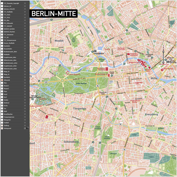 Berlin-Mitte Stadtplan Vektorkarte