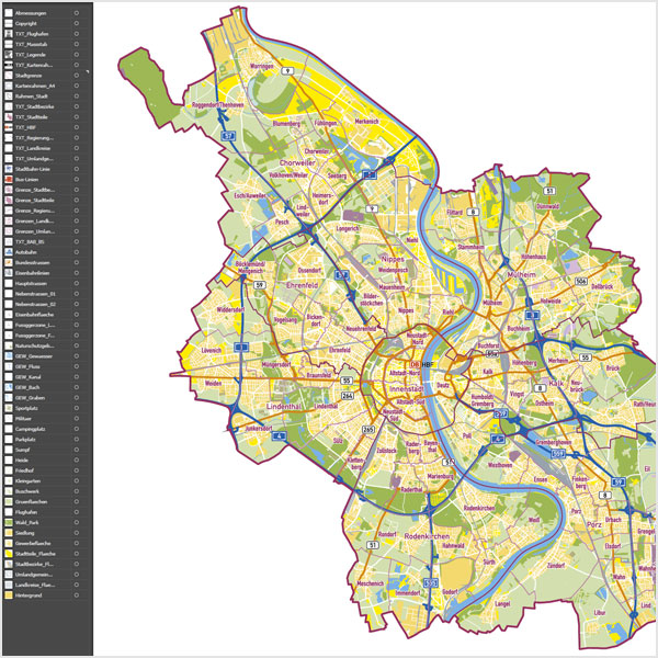 Köln Stadtplan Vektor Stadtbezirke Stadtteile Topographie