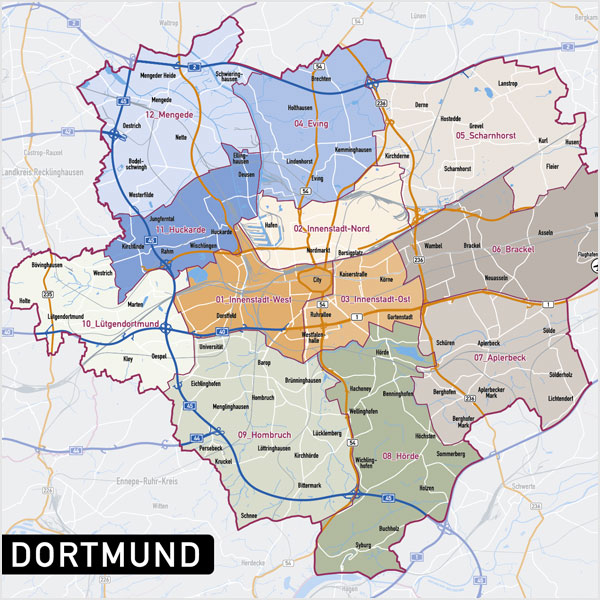 Dortmund Stadtplan Vektor Stadtbezirke Topographie