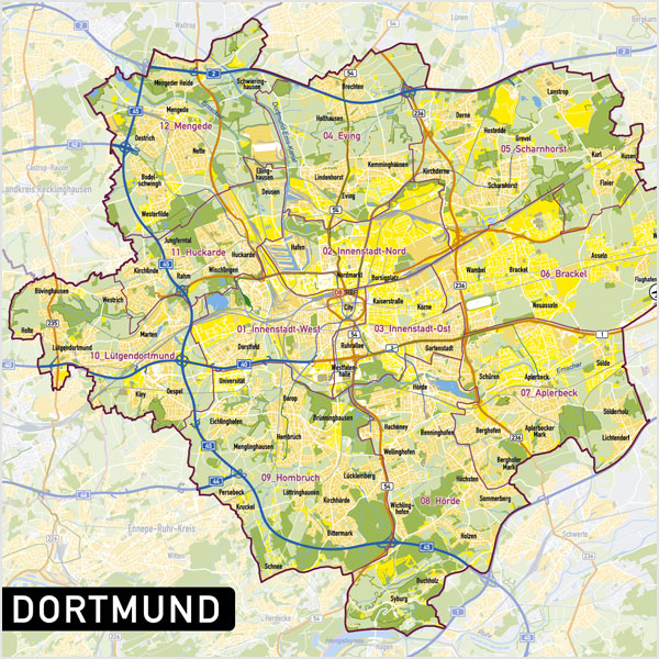Dortmund Stadtplan Vektor Stadtbezirke Topographie