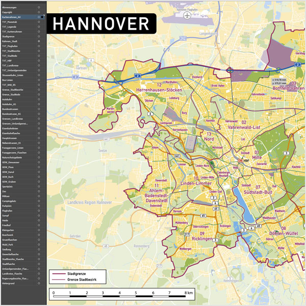 Hannover Stadtplan Vektor Stadtbezirke Topographie