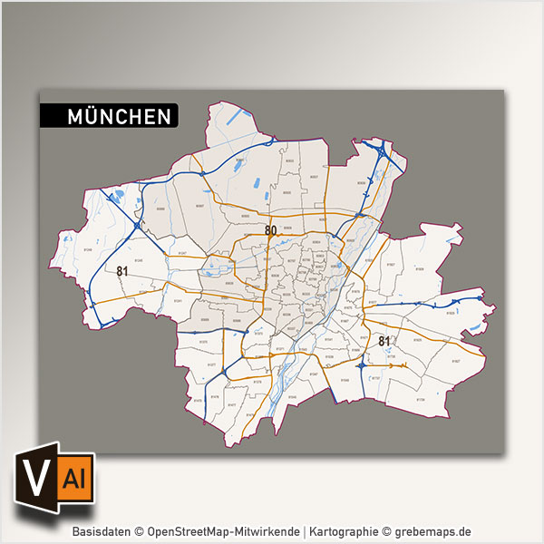 München Postleitzahlenkarte Vektor PLZ-5