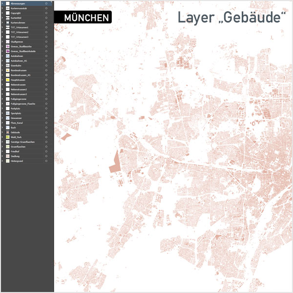 München Stadtplan Vektor ohne / mit Gebäuden