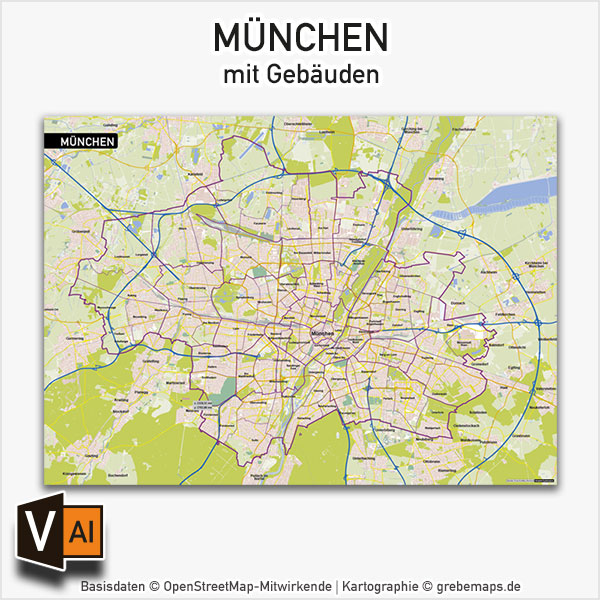 München Stadtplan Vektor mit Gebäuden