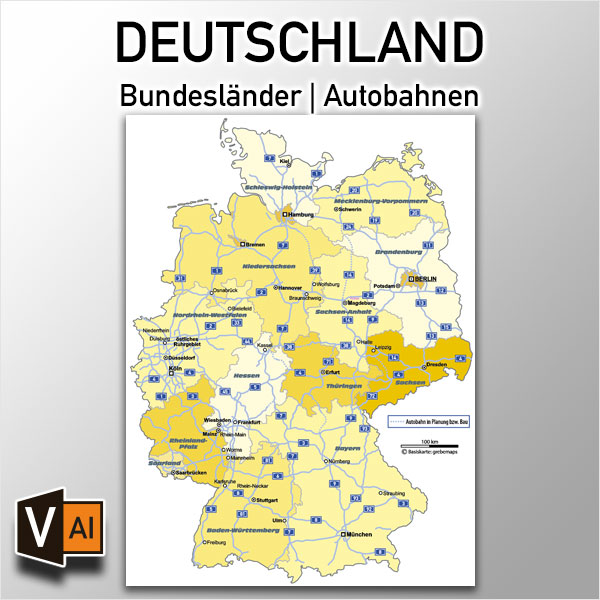Deutschland Bundesländer Autobahnen Vektorkarte