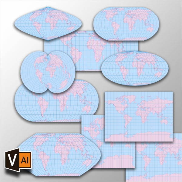 Weltkarten-Bundle Vektorkarten einfach (10 Karten)