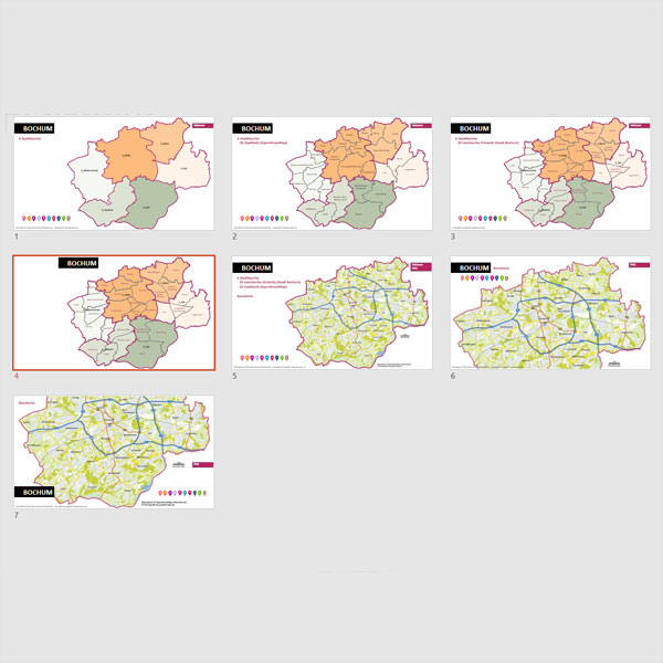 Bochum PowerPoint-Karte mit Bezirken und Stadtteilen