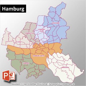 PowerPoint-Karte Hamburg mit Bezirken und Stadtteilen mit Bitmap-Karten ...