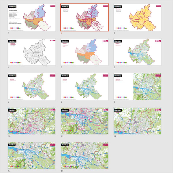Hamburg PowerPoint-Karte mit Bezirken und Stadtteilen