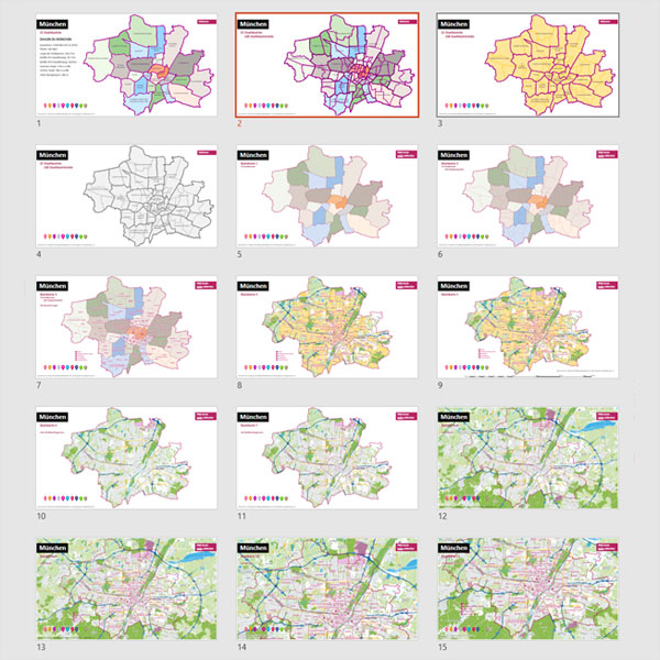 München PowerPoint-Karte mit Bezirken und Stadtteilen
