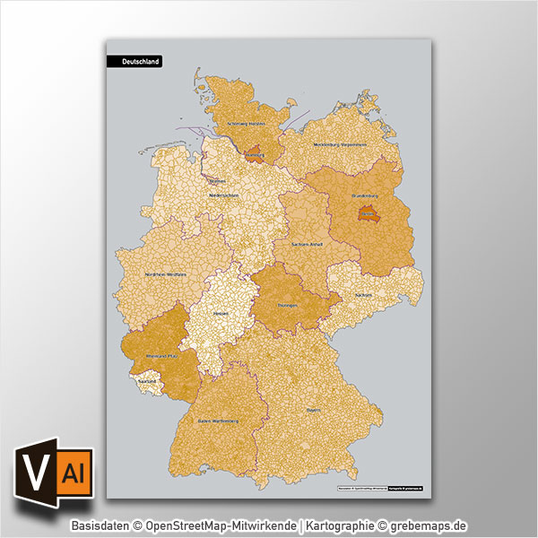 Deutschland Gemeinden Bundesländer Vektorkarte ohne Gemeindenamen (2017)