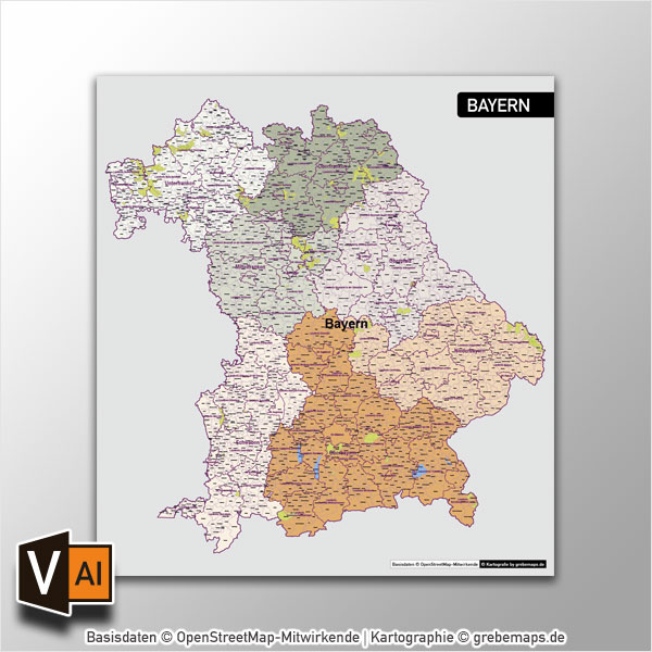 Bayern Vektorkarte Gemeinden Landkreise Regierungsbezirke (2017)