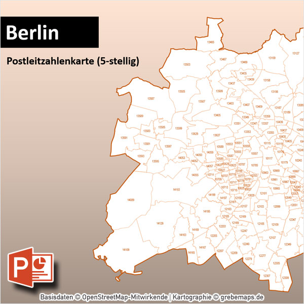 PowerPoint-Karte Berlin Postleitzahlen PLZ-5 mit Bitmap-Karten