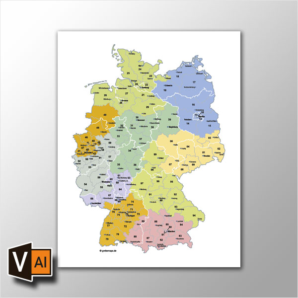 Deutschland Postleitzahlenkarte PLZ-2 Vektor 2-stellig (2015)