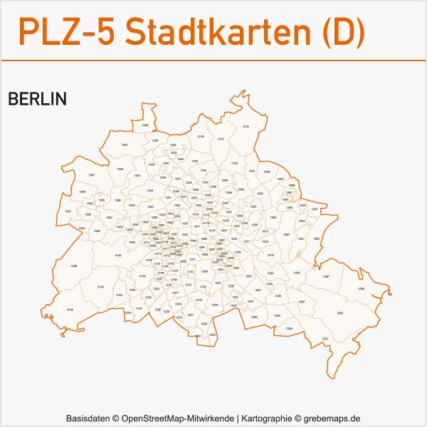 Postleitzahlen-Karten PLZ-5 Vektor Stadtkarten Deutschland Berlin