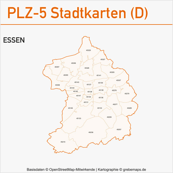 Postleitzahlen-Karten PLZ-5 Vektor Stadtkarten Deutschland Essen